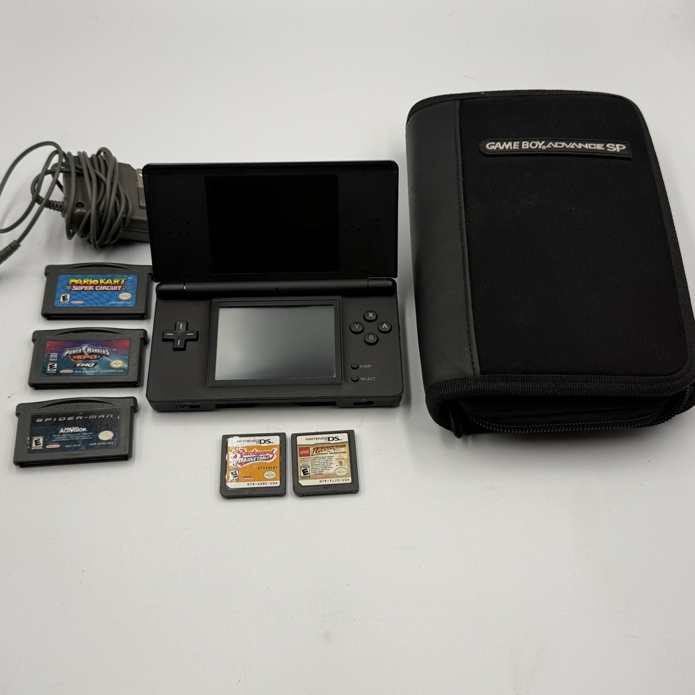 Nintendo DS Lite Cobalt Blue Console Bundle 5 Games Charger Carrying Case